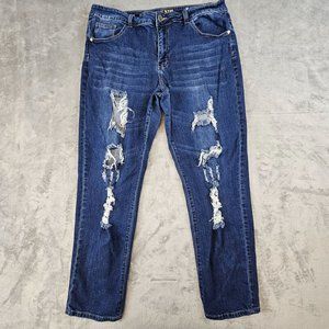 VIP Jeans Women's 14 Blue Denim Distressed Whiskered Straight Leg Stretch Casual